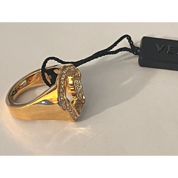 Versace Gold Color Metal & Crystal Medusa Head Curve Ring - 8.5 - Unisex - Picture 5 of 10